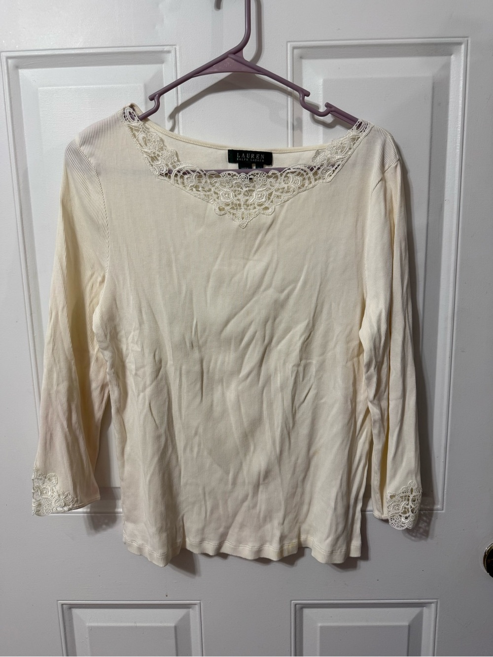 Ralph Lauren Cream Lace-Trim Top